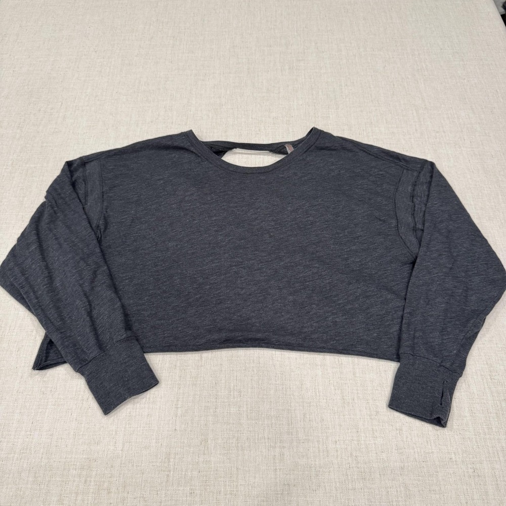 Free People Top Womens Small Gray Cropped My Time Layer Long Sleeve Yoga